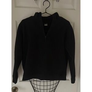 Cheetah Cropped Black Quarter Zip Fleece Sweatshirt Womens XL Pullover Mock Neck